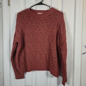 Poof Apparel Terracotta Chenille Pointelle Knit Sweater Size Medium